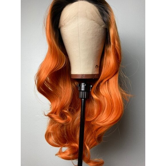 Black Rooted Cooper Orange Wig - Picture 2 of 9